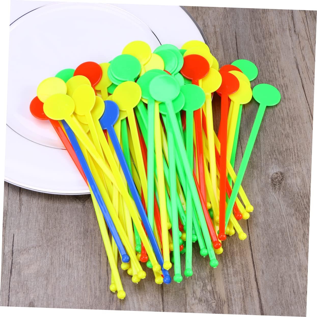 80Pcs Colorful Acrylic Swizzle Sticks Reusable Beverage Stirrer for Coffee Juice Wine Cocktail Accessory for Home Bar Restaurant and Hotel Use