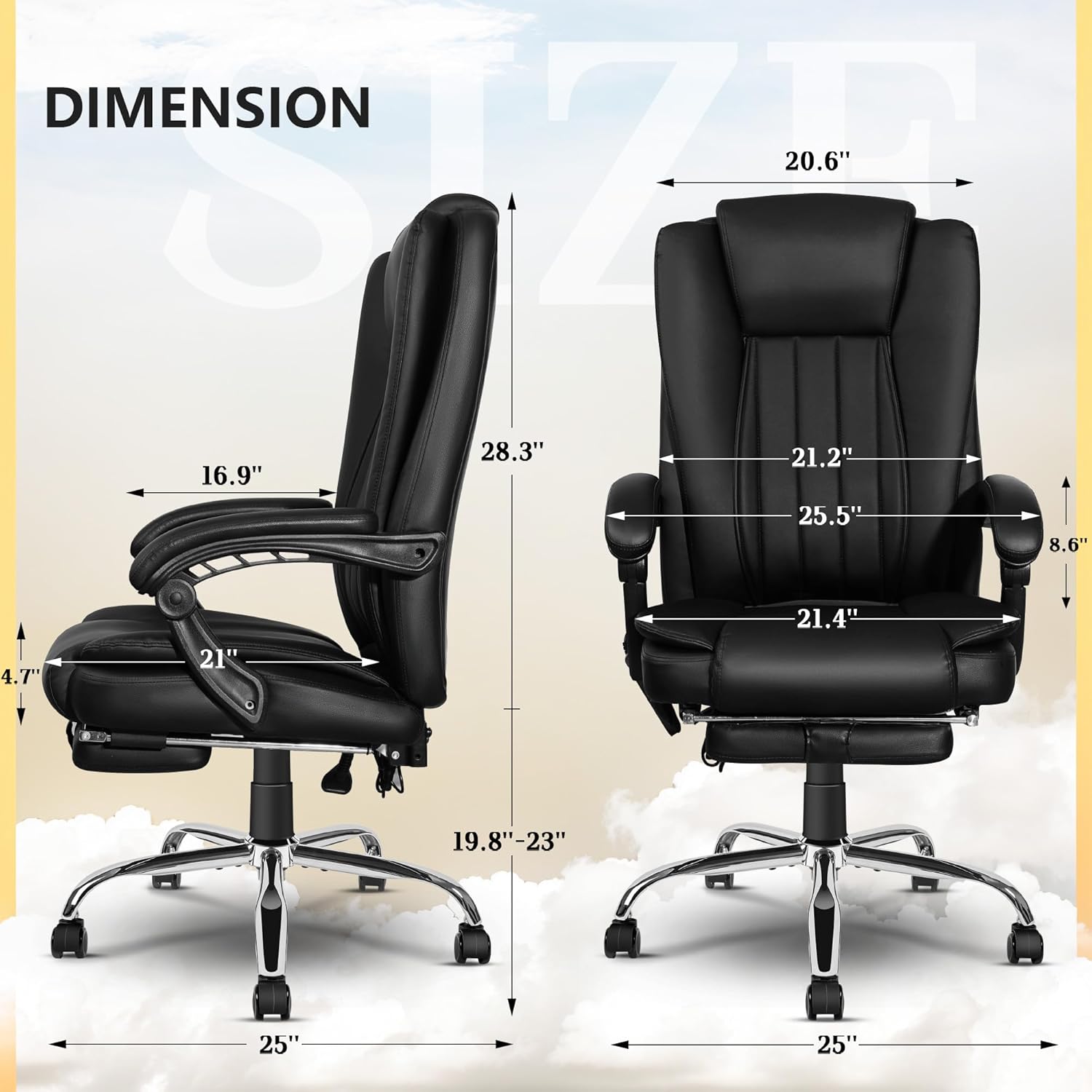 6-Point Massage Office Chair, Big and Tall PU Leather Ergonomic Heating Executive Office Desk Chair with Footrest, Adjustable Height & Reclining Backrest