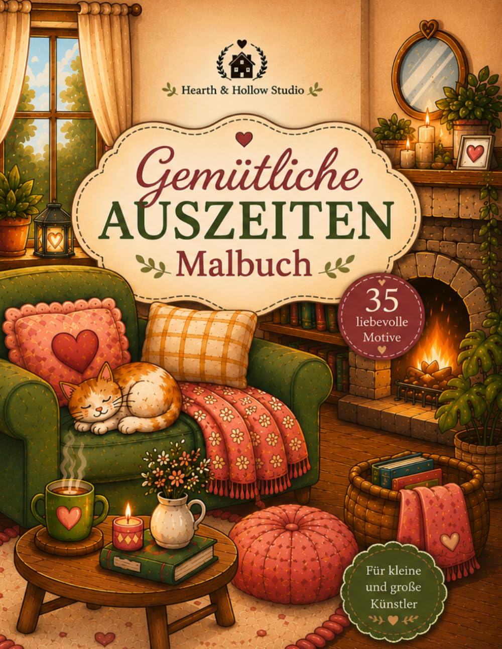 Gemütliche Auszeiten – Malbuch: 35 entspannende Ausmalbilder mit niedlichen Tieren, süßen Cafés, Blumenläden, Bauernmärkten, Cottagecore und Wohlfühlmomenten für Erwachsene & Jugendliche