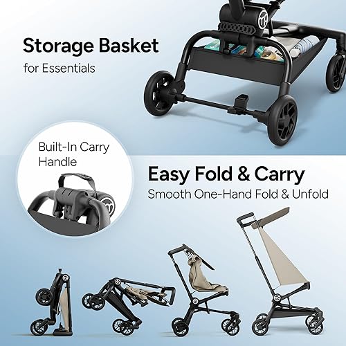 Miniatura 6 de Mompush Jeto - Cochecito de viaje ligero 9.8 libras ultracompacto, plegable con una sola mano, aprobado para cabina de avión, ruedas todo terreno,