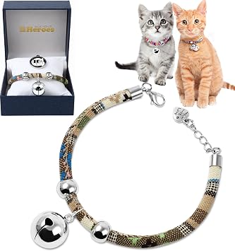 Heroes Cat Dress-Up Collar Fashionable cat collar with bell, loss tag and name plate, adjustable length up to 8.7 inches 22 cm, jewelry style, hard case included romance beige, regular