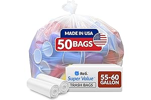 Reli SuperValue Clear Trash Bags 55-60 Gallon | 50 Bags | Heavy...