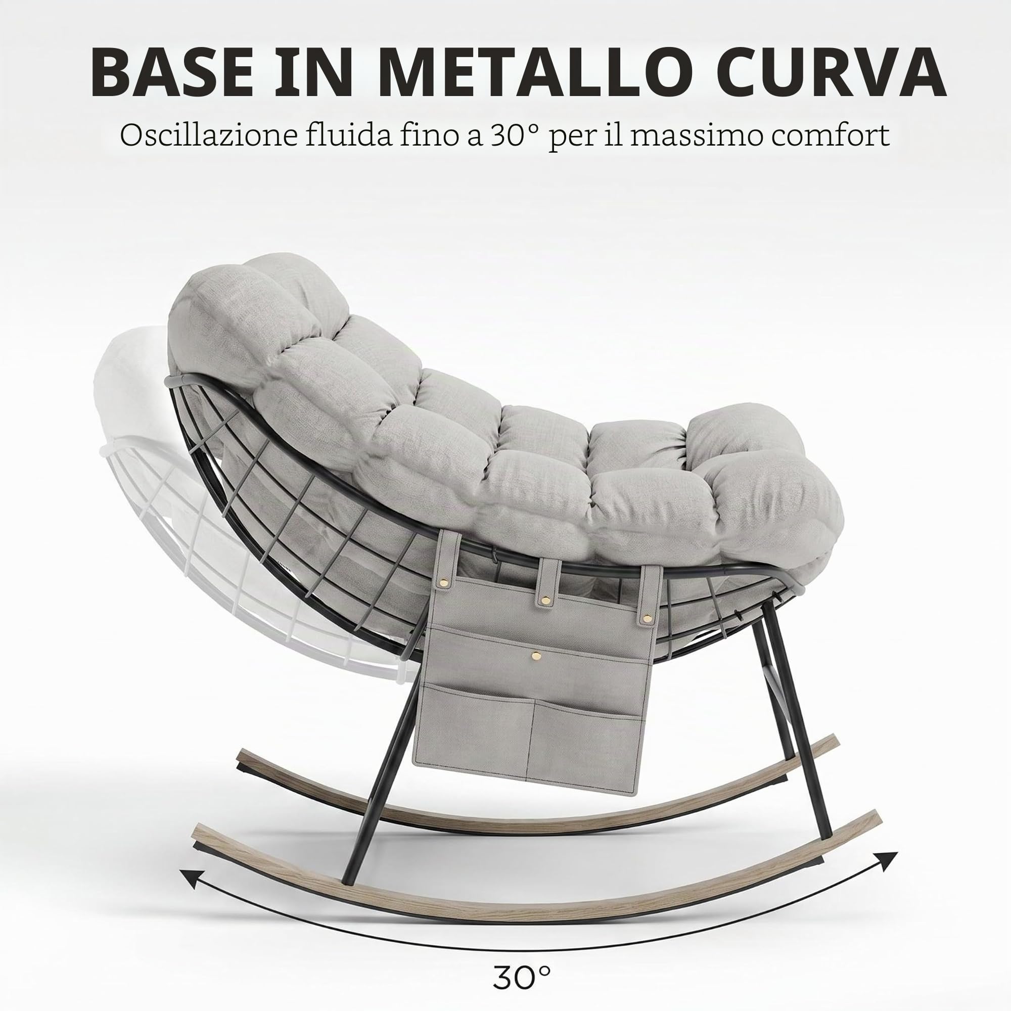 Fiutazge 2 Pezzi Sedia a Dondolo da Esterno,Poltrona Relax Ergonomica a Forma di Uovo per Giardino,Balcone,Veranda e Soggiorno,Portata 180 kg,Beige