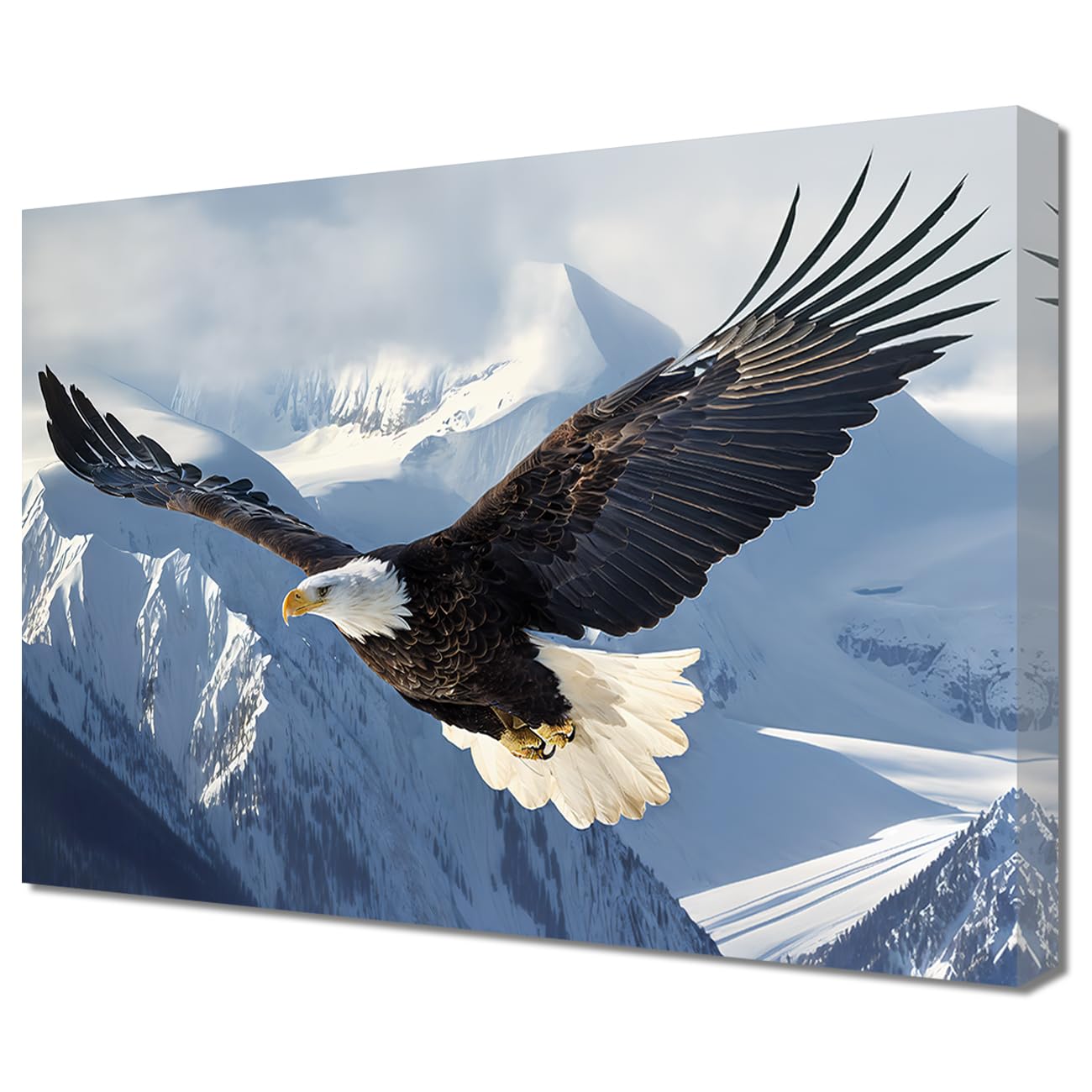 ZQQART Leinwandbild mit Adler schwarz weiß fliegender Weißkopfseeadler Bild westliche Tiere Malerei fliegende Vögel Wildtiere Tiermotiv Poster für Küche Büro Zuhause Wanddekoration (Adler-B,50x75cm)