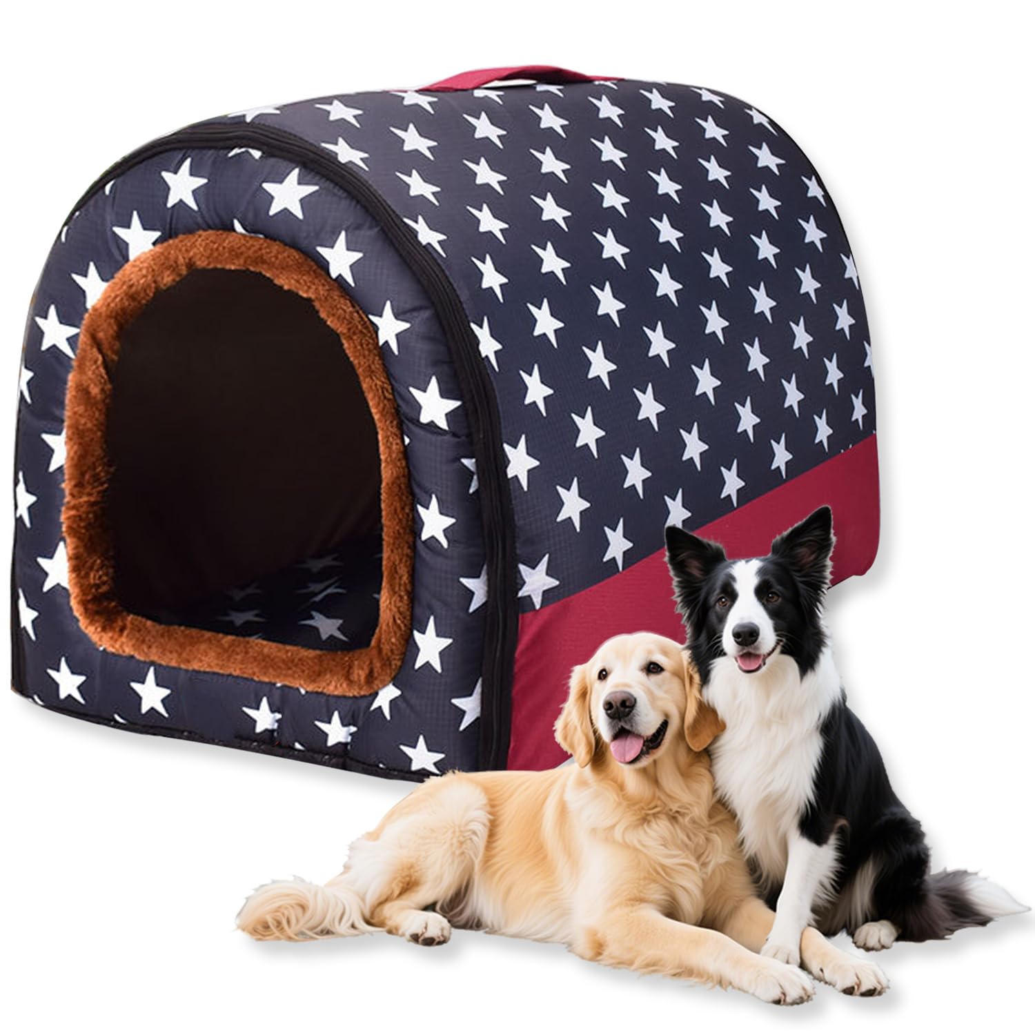 Large Dog Bed 2 in 1 Dog House Calming Kennel Washable,Warm Pet Cave Waterproof Luxury Pet Bed Removable,Anti Anxiety Outdoor Dogs House Cat Beds (F,3XL-41.3 * 31.5 * 29.5 in)