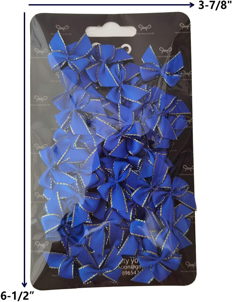 50pcs 1.2-Inch Mini Ribbon Bows for Crafts Small Gold Edge Blue Ribbon Bows Christmas Decoration Embalishement(Blue) image 4