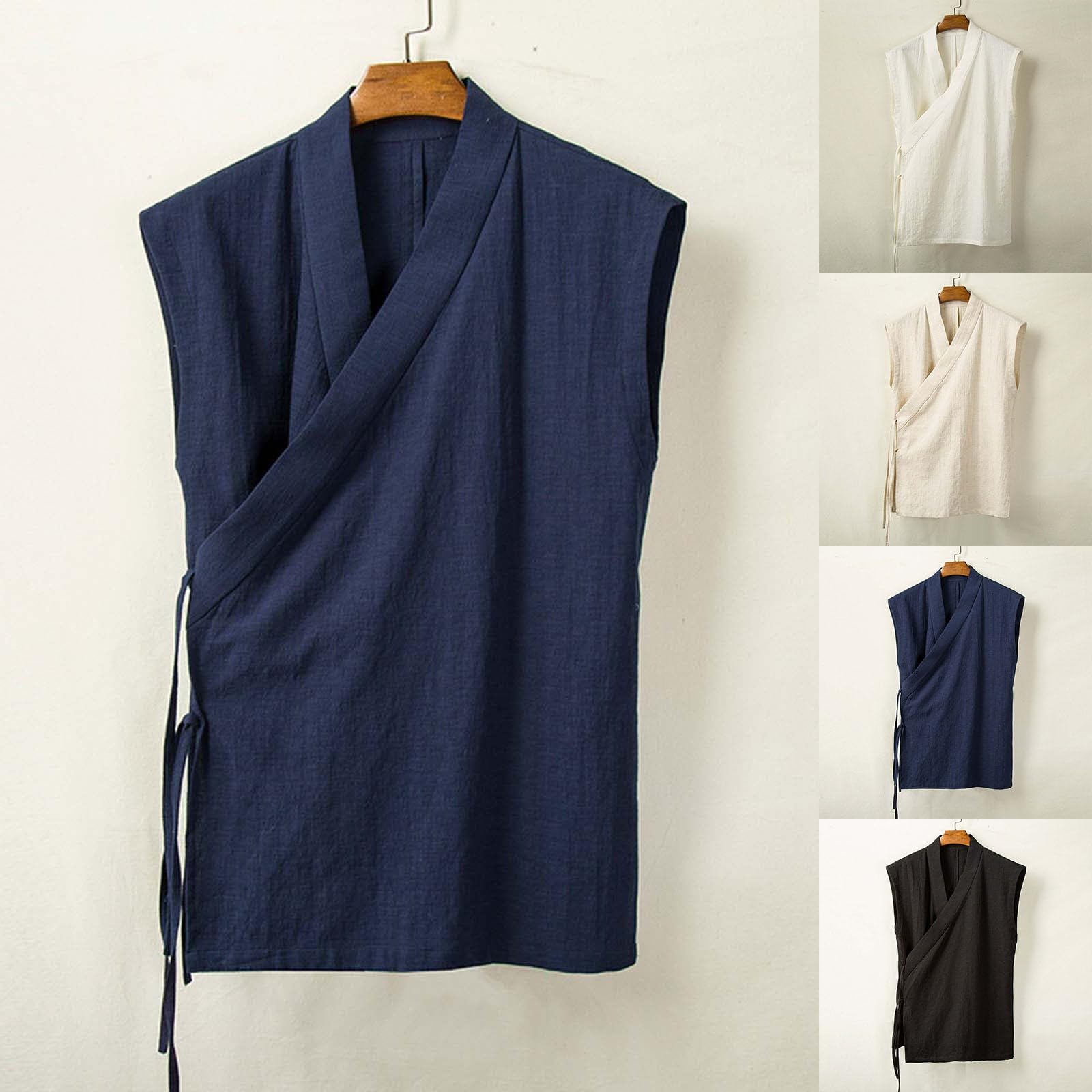 Gilet traditionnel pour homme, sans manches, kimono japonais, à lacets, coton et lin, vêtements chinois, chanfu tang, manteau ouvert sur le devant, confortable, respirant, gilet de loisirs
