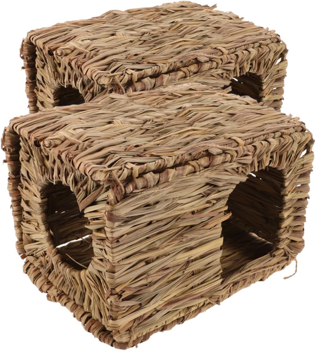 UPKOCH 2pcs Foldable Guinea Pig Hideout Grass House Comfortable Sturdy Pet Hideaway for Small Animals for Indoor and Outdoor Use Bunny Bed
