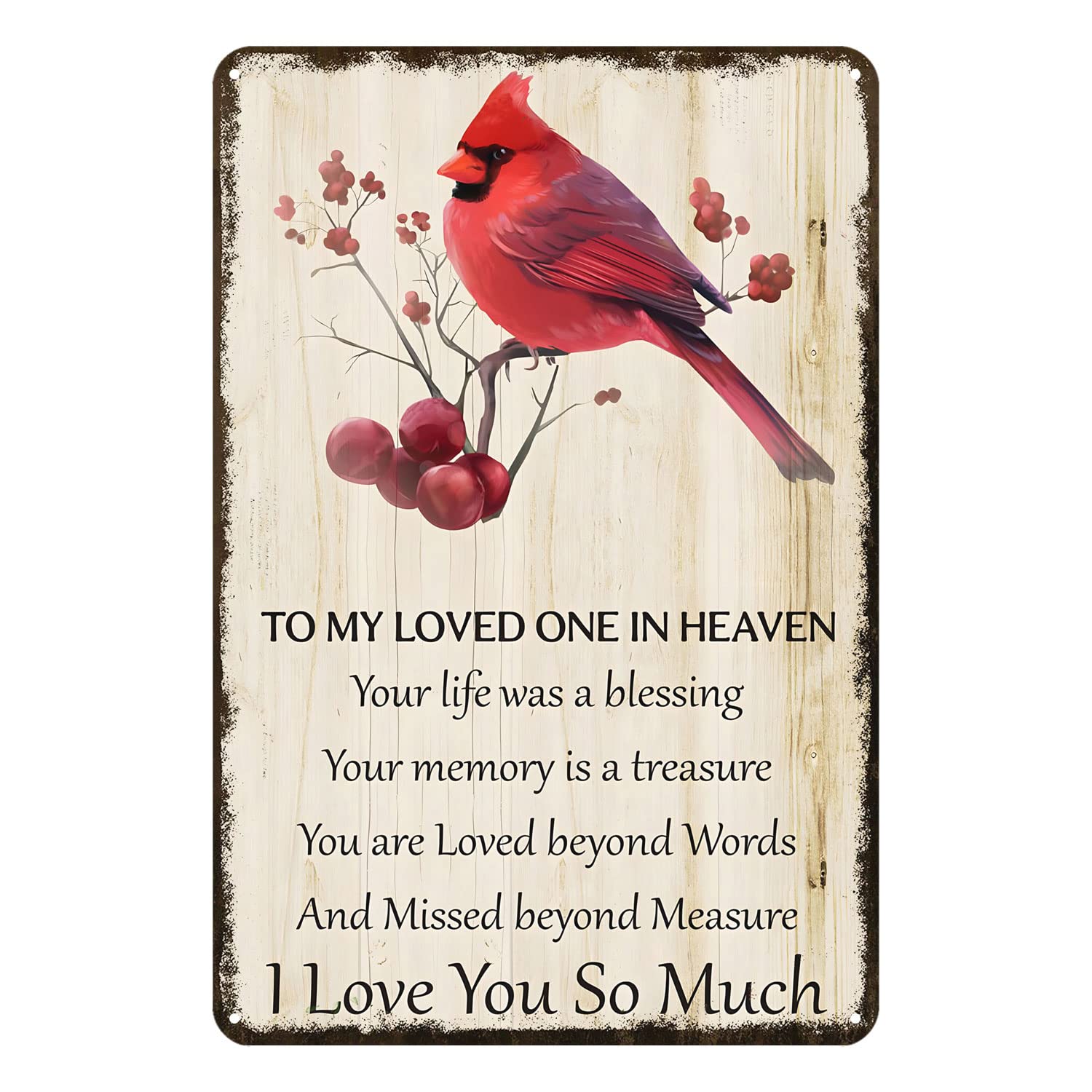 AenaonMetal Tin Sign Cardinal Bird to My Loved One in Heaven Tin Sign Vintage Rustic Decor Cave Coffee Shop Bar Bedroom Home Wall Decor Nostalgic Tin Sign 12"X8"