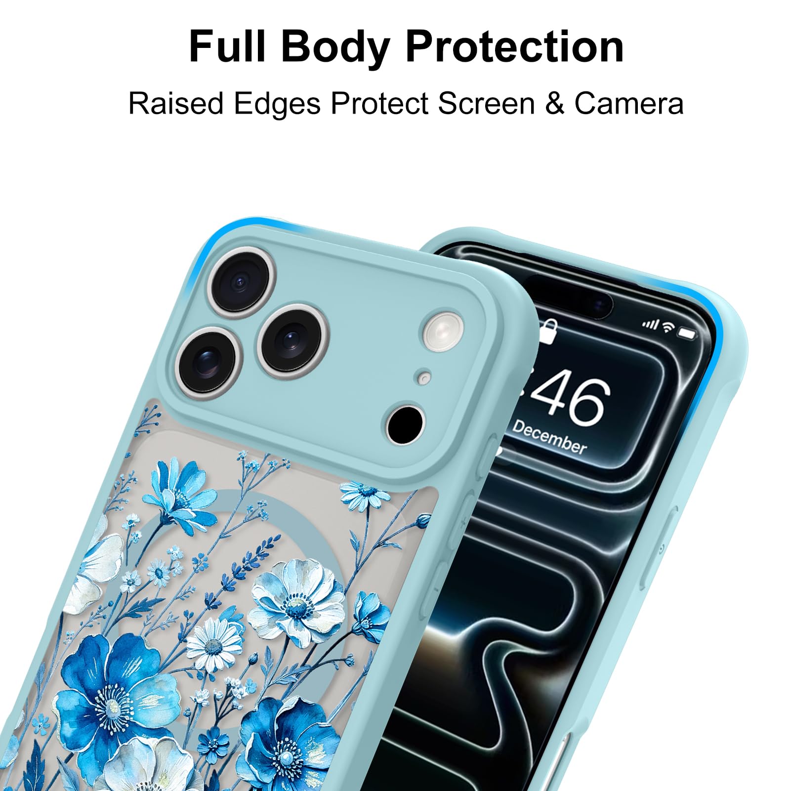 MZELQ Custodia magnetica per iPhone 17 Pro da 6,3 pollici, verde fiore