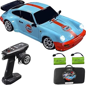 LDRC 1898 118 RC Drift Car 911 2.4GHz RWD with Gyroscope on-Road Alloy Body Shell Racing Cars Radio Control Blue