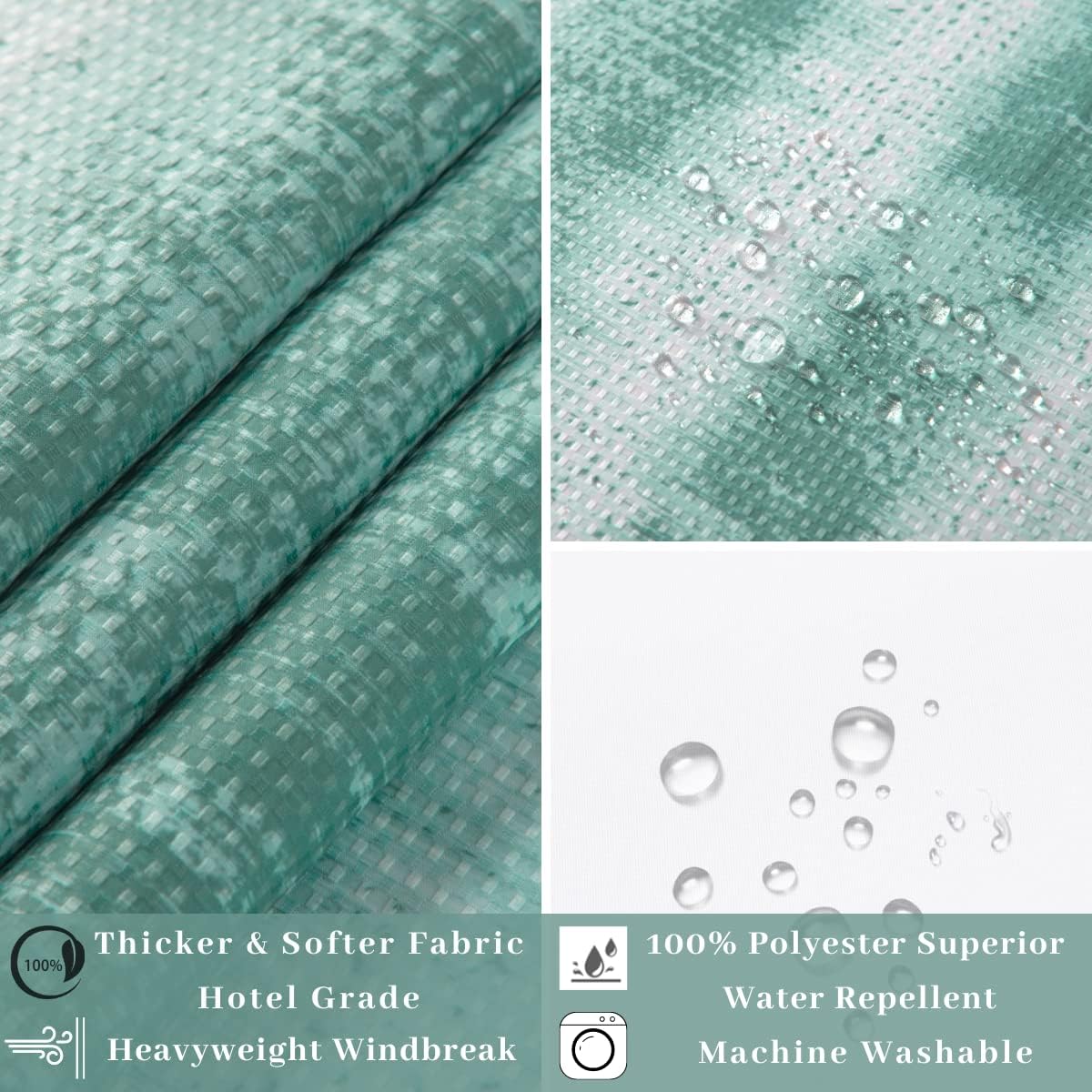 Hotel Grade Waffle Weave Fabric Hook Free Shower Curtain with Magnets Snap-in Liner - Heavy Duty Bath Curtain with See Through Top Machine Washable 71" W * 79“ L Green