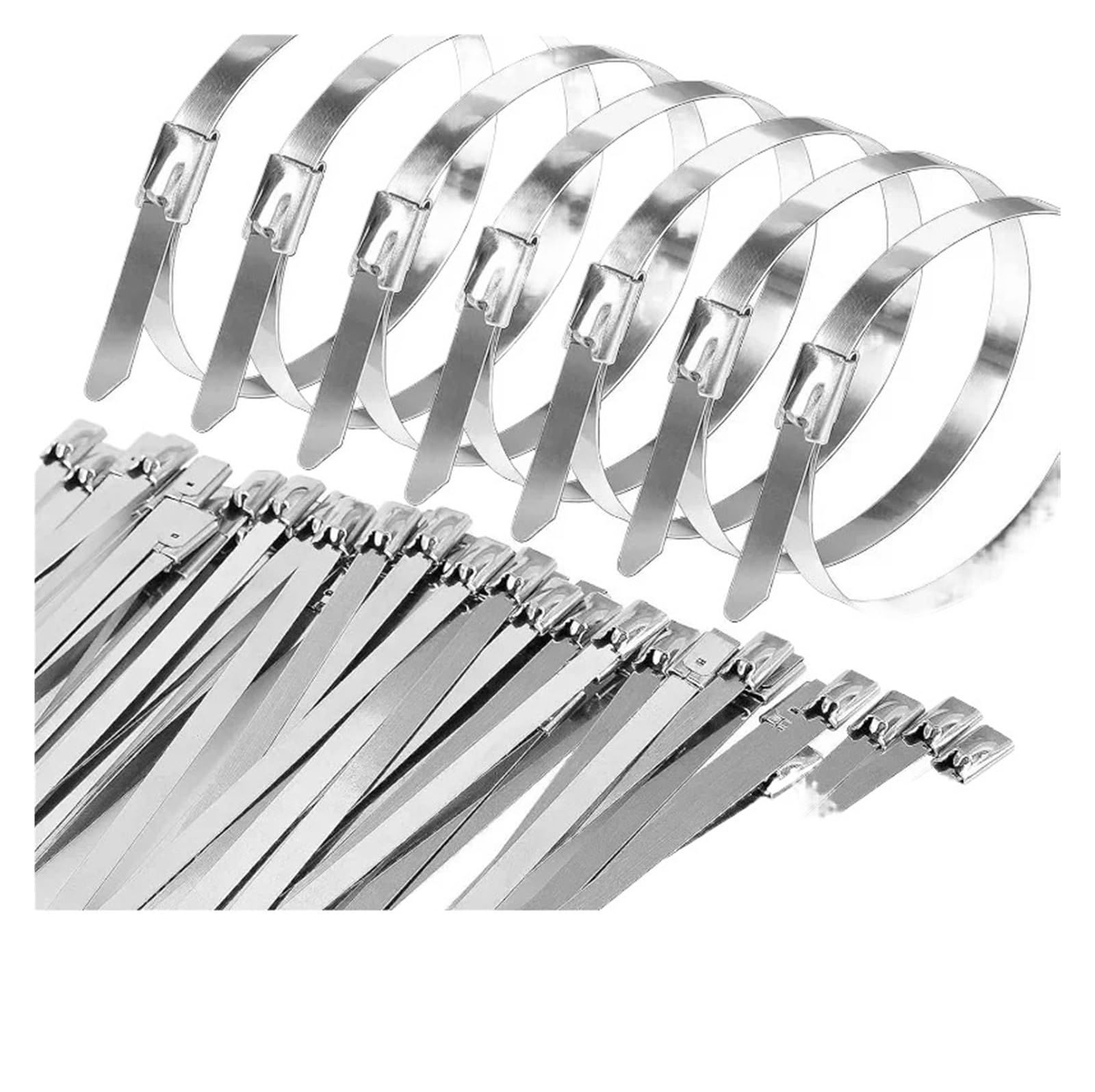 Jfnklfg 4.6X150mm Metal Cable Ties Stainless Steel Cable Ties Metal Self Locking Fastening Rings Heavy Duty Cables Zip Tie Strap Exhaust Wrap Organizer(,20Pcs)