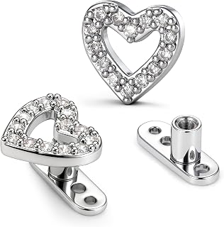 Stainless Steel Dermal Jewelry Piercing Kit Hypoallergenic 5A CZ Dermal Top | 2 Pcs Dainty CZ Anchor Microdermal Body Piercing Jewelry, Cross Heart Dermal Tops, Silver Color
