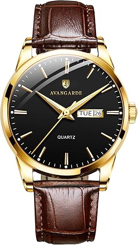 Relojes para hombre, reloj analógico de cuarzo con correa de cuero marrón, fácil de leer con fecha y función luminosa, reloj para hombre, reloj de