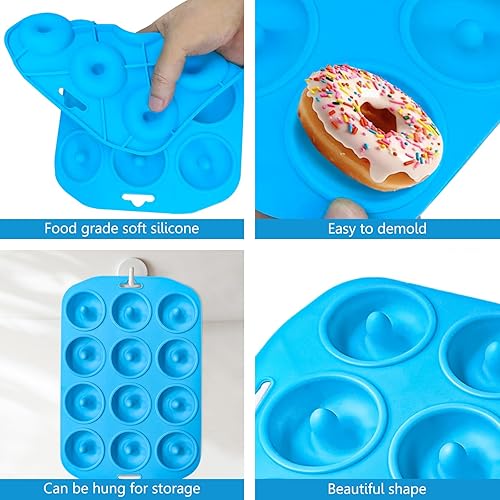 Miniatura 8 de Molde de silicona para donas de 12 agujeros, moldes de silicona tamaño bocado para hornear, mini molde de dona resistente al calor, mini molde