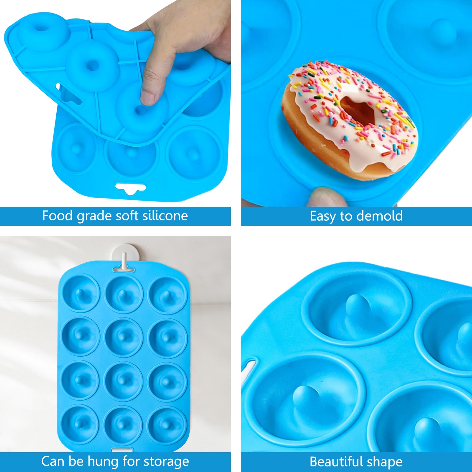 Moldes de silicona para donuts, mini moldes de silicona para hornear donuts sabrosos, bagels, tartas y más
