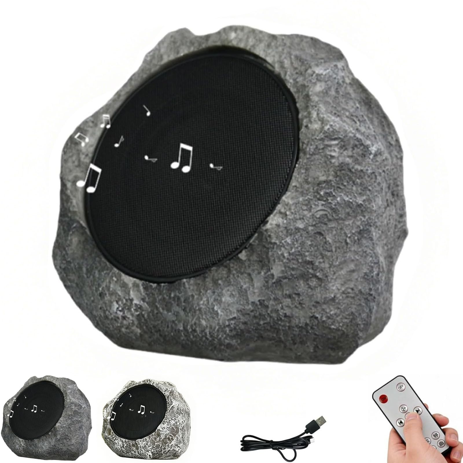 Altavoces de Roca con energía Solar al Aire Libre Impermeables, Altavoz estéreo inalámbrico Bluetooth, Control Remoto Inteligente Carga USB, Sistema de Altavoces decoración para (Dark Gray)