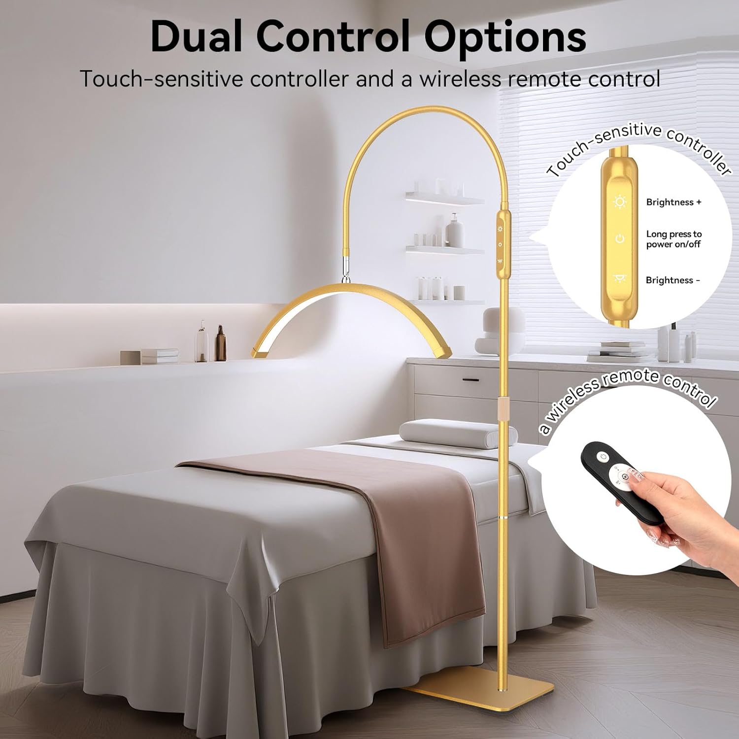 Lash Light for Eyelash Tech Led Half Moon Light Lamp for Tattoo, Lash Extensions, Nail, Beauty, for Esthetician & Artists, Adjustable Height, Dimmable Brightness, with Movable Tray (Gold)