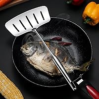 Vista 2 de GREATLINK 304 Stainless Steel Fish Spatula,Wide Slotted Turner Steak Spatula With Heat Resistant Long Handle,Professional Kitchen Slotted Cooking