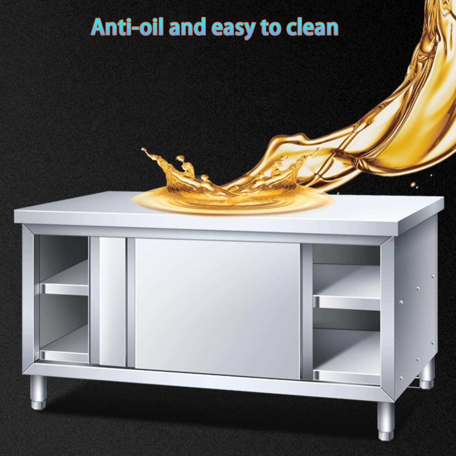 Stainless Steel Work Table Cabinet, Steel Prep Table with Sliding Doors, Single Pass Commercial Worktable, Heavy Duty Prep Worktable, for Home, Restaurant, Hotel(80x40x80cm)