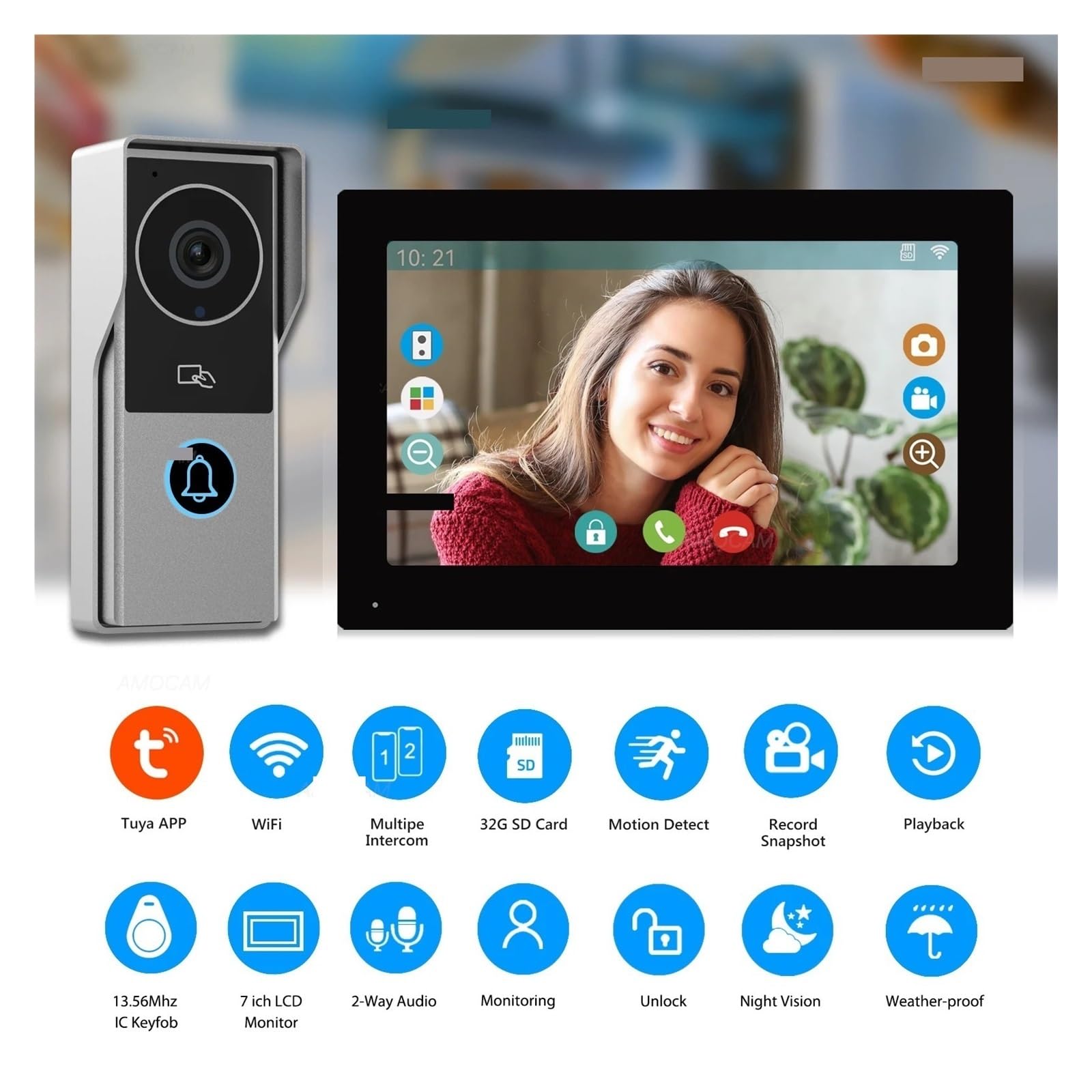 Bezprzewodowy Wideodomofon Wi-Fi, Kamera Drzwiowa 1080P Z 7-calowym Ekranem Dotykowym, Inteligentny Kartą 32 GB Do Domu Instalacja W Mgnieniu Oka(Silver Camera)