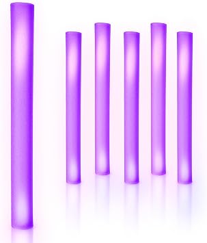 Fun Central 16 LED Foam Sticks 6 Pack Purple Light Up Cheer Batons with Flashing Modes for St. Patricks Day Parades & Mardi Gras Parties Purple