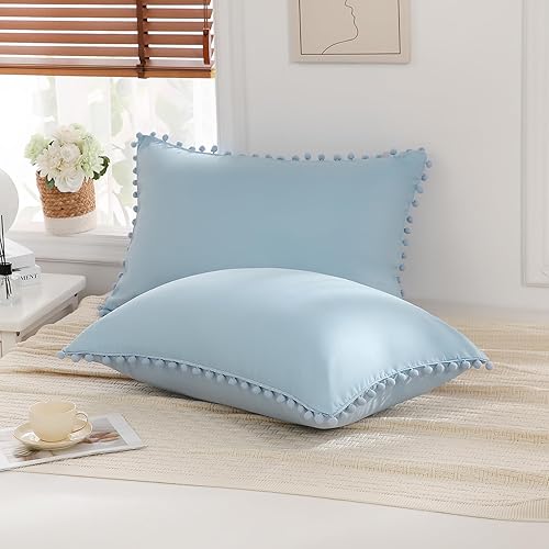 Miniatura 197 de Blue Body Pillow Cover Shabby Chic Long Pillow Case Cover Navy Blue Pom Poms Fringe Body Pillow case with Pocket Closure 20x54 inches(Body,Navy Blue)