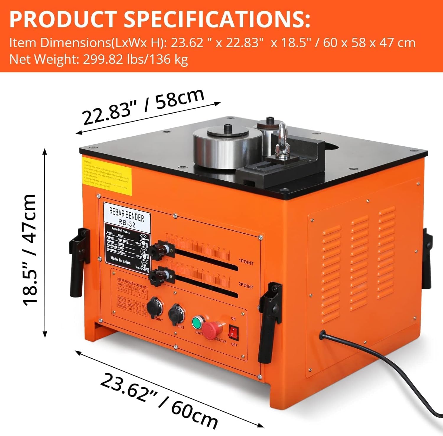 3000W Electric Rebar Bender up to 1.3 inch with Our Electric Bender - Achieve 0-180° Angles, Operate with Convenient Foot Pedal Switch & from Powerful 3000W Motor