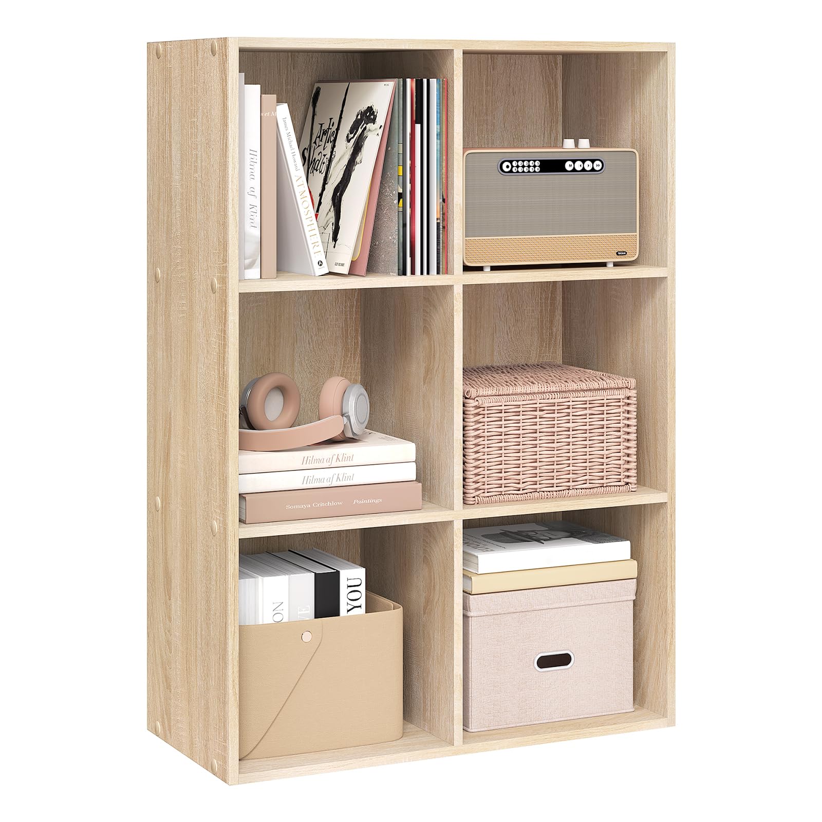 WOLTU Libreria con 6 Cubos Abiertos, Estanteria para Libros y Exposición, Mueble Estanteria para Oficina, Estudio Juvenil y Salón, 60x29,5x89cm, Roble Claro, SK002hei3