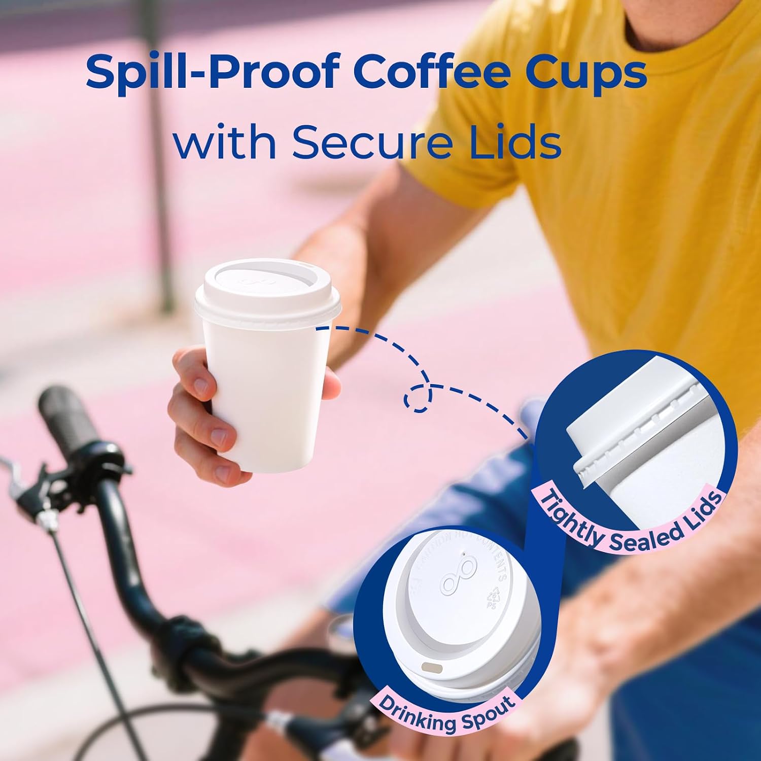 Fit Meal Prep 100 Pack 12 oz Disposable Coffee Cups with Lids, Premium To Go Paper Cups, Leak Proof Hot Coffee Cups with Lids for Travel, Office, Hot/Cold Beverages (White Lids) image 4