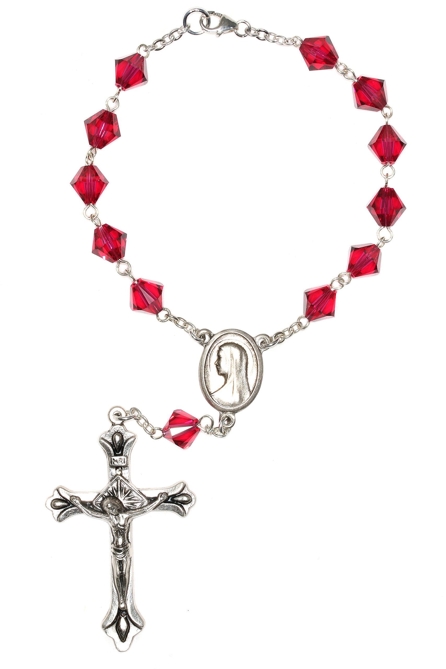 Ruby Red One Decade Auto Rosary Made with Austrian Crystals/Glass - Communion, Confirmation, Christmas and More (Ruby - July)
