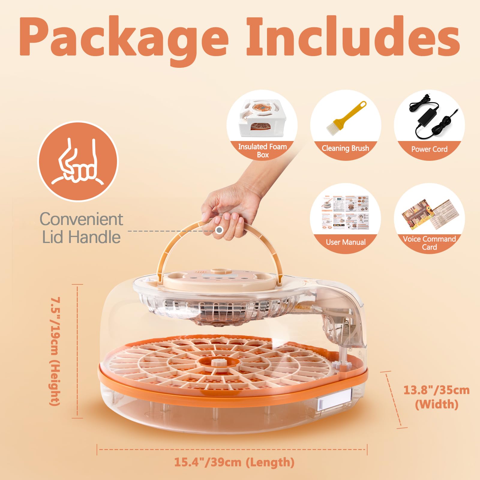 Incubadora controlada por voz para incubar huevos, 2 bandejas de huevos para 26 huevos de pollo o 59 huevos de codorniz, incubadora de huevos con giro automático de huevos y control de humedad