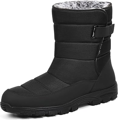 ANGRYRAM Winter Steel Toe Boots for Men Comfortable Insulated Warm Slip on Snow Boots Non Slip Puncture Proof Mens Safety Toe Work Shoes for Industry Construction Outdoor