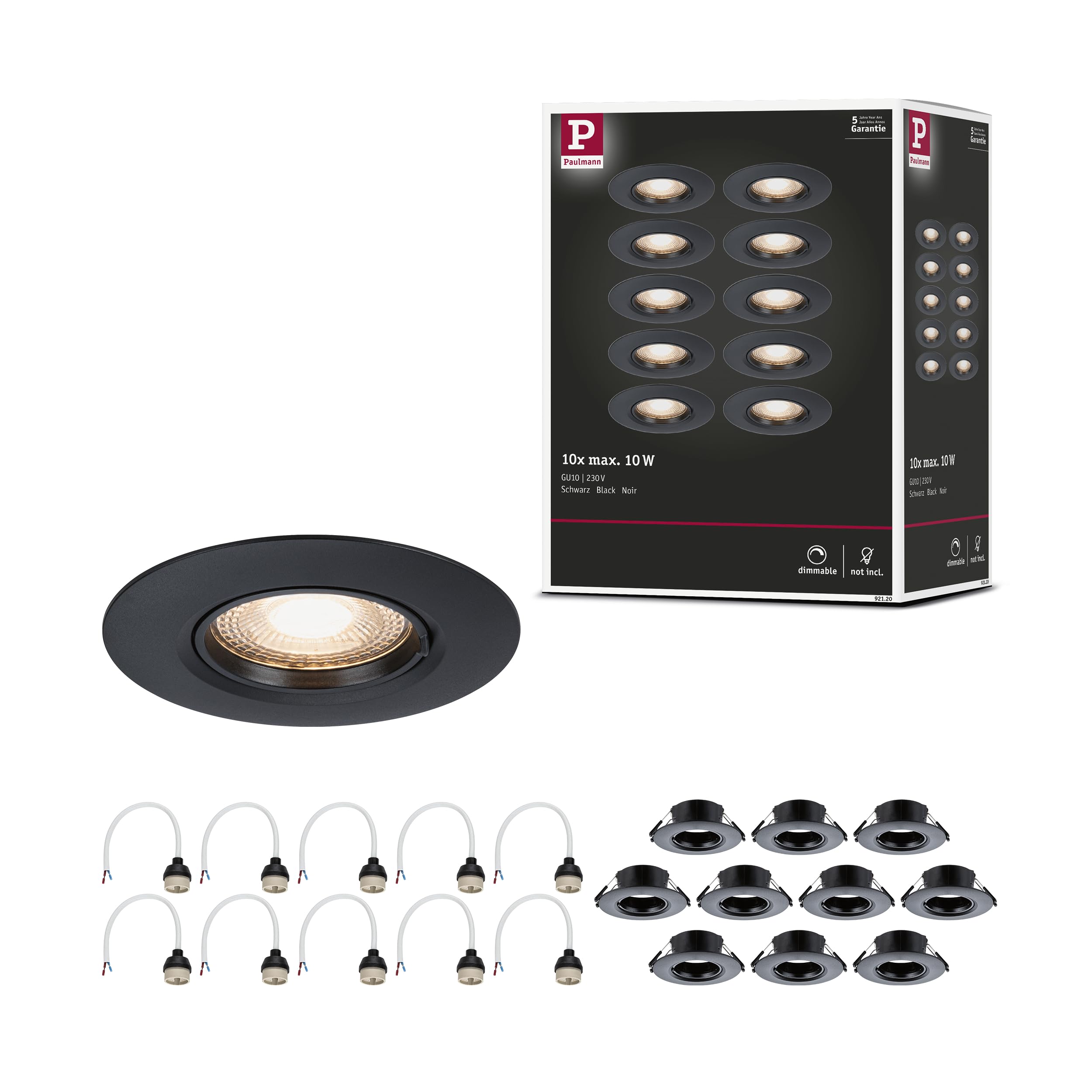 Paulmann 92120 Einbauleuchte 10er-Set starr rund 90mm GU10 max. 10x10W 230V Schwarz Einbaulampe