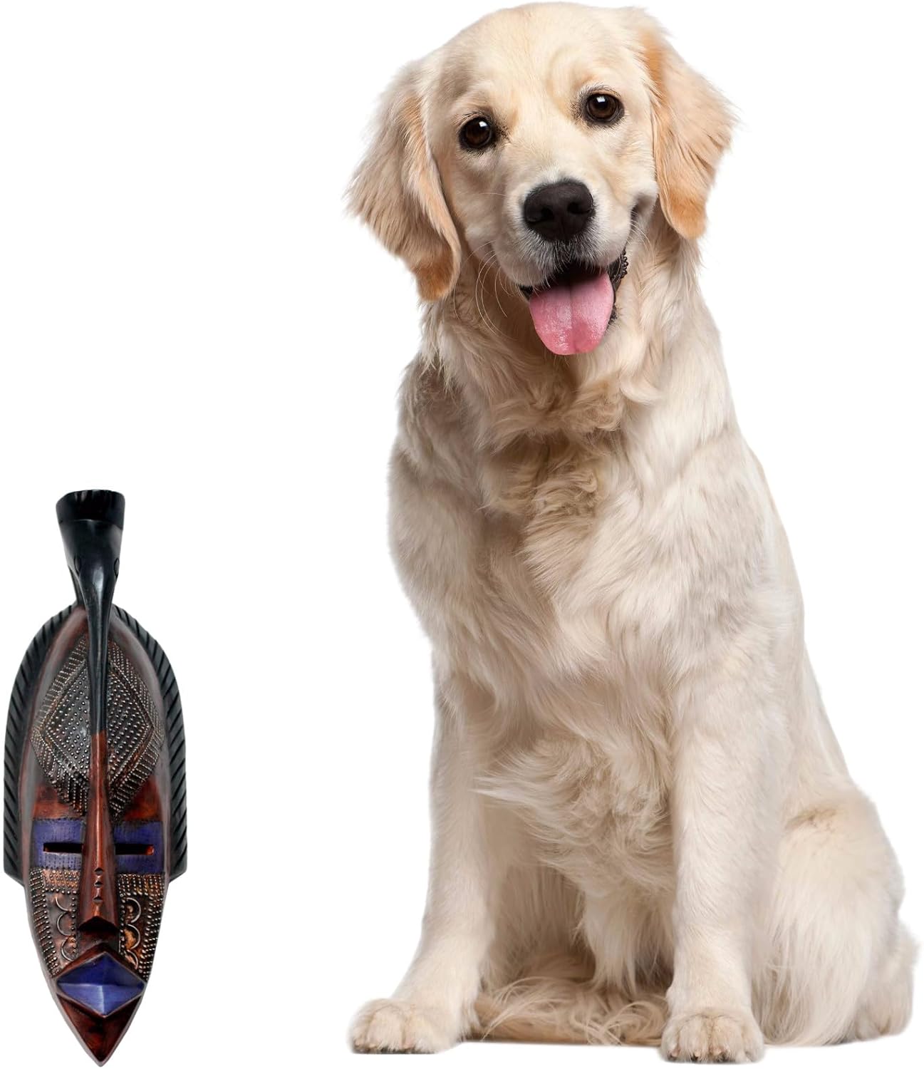 NOVICA Decorative Ghanaian Large Sese Wood And Brass Mask, Brown And Blue 'Marry Me'