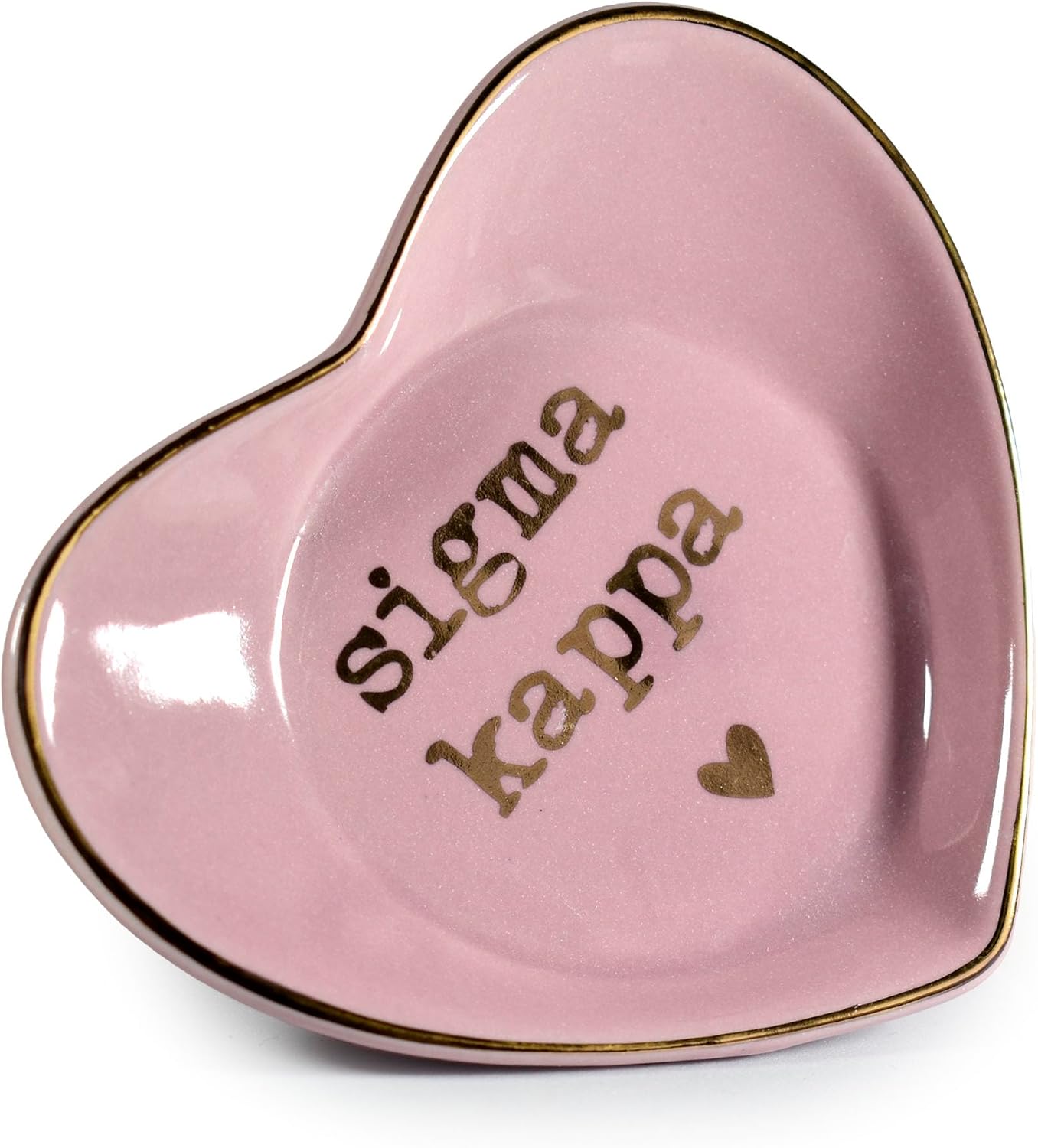 Sorority Shop Sigma Kappa Jewelry Dish - Heart-Shaped High-Gloss Finish Ceramic Tray with Gold Detailing, Multi-Function Ceramic Ring Dish for Home or Office, Ideal for Jewelry and Keys