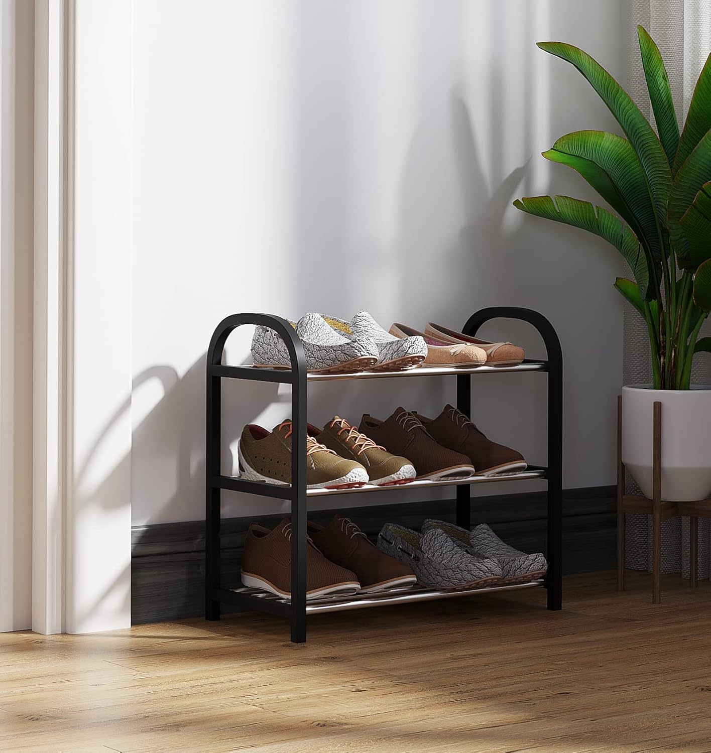 black multi-layer simple plastic shoe rack, 43x19x42cm