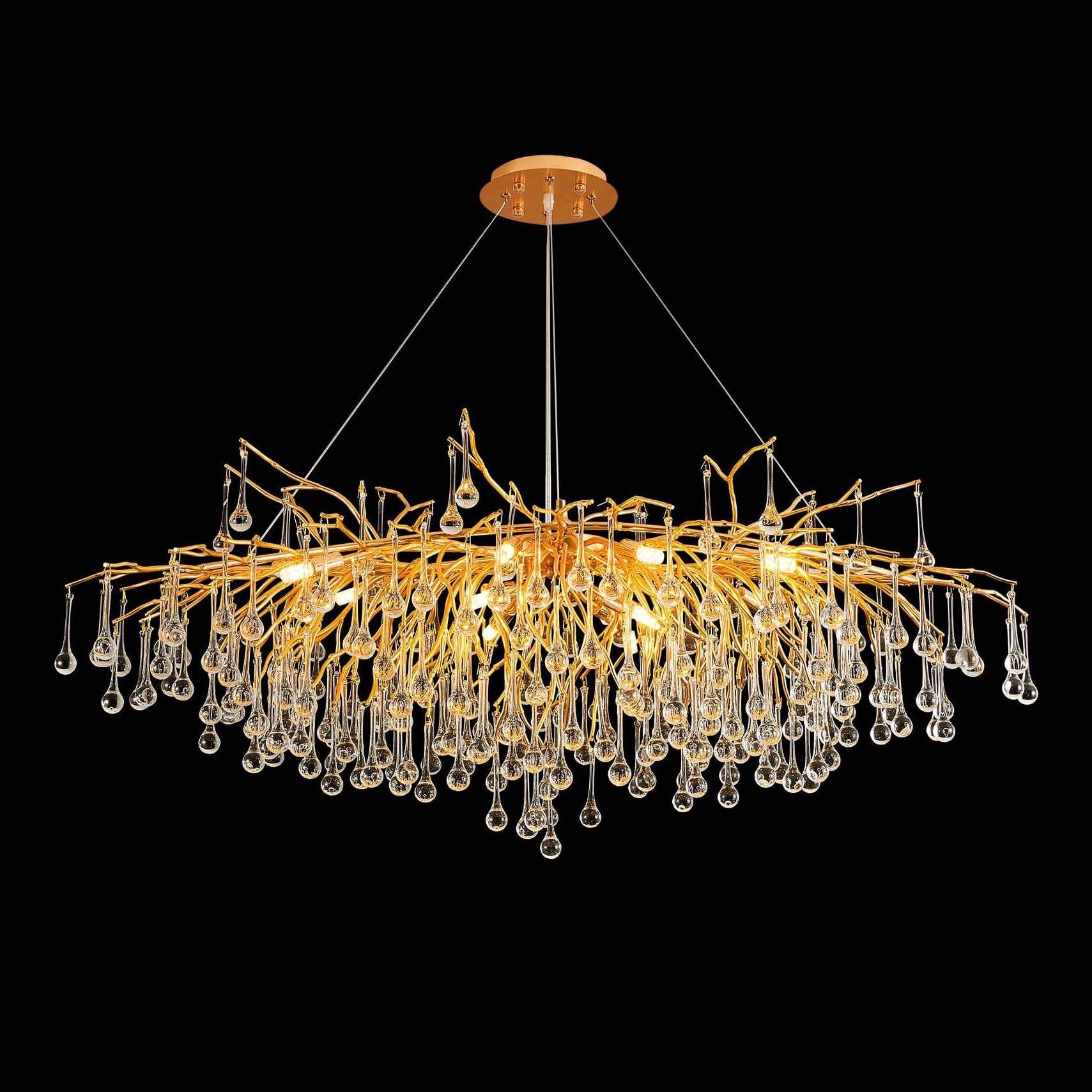 KXEcoLife Modern Tree Crystal Chandelier, 120Cm Rectangular Line Raindrop Ceiling Fixture for High Ceilings, Foyers, Lobbies, Dining Room