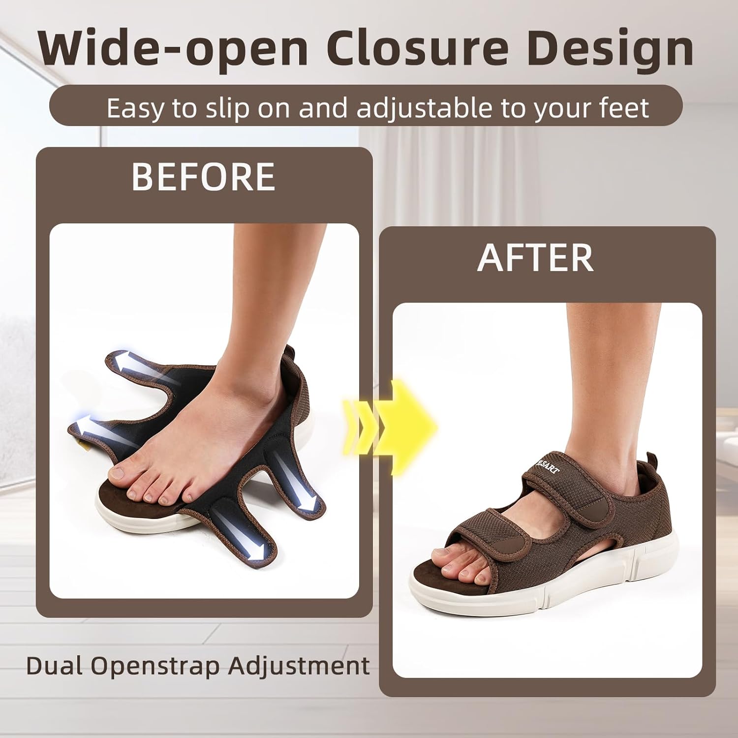 Diabetic Sandals for Men Wide Toe Swollen Feet Adjustable for Foot Pain Relief Open Toe Casual Athletic Diabetic Shoes Sandals for Outdoor Beach Travel Summer Khaki 10 - Image 5