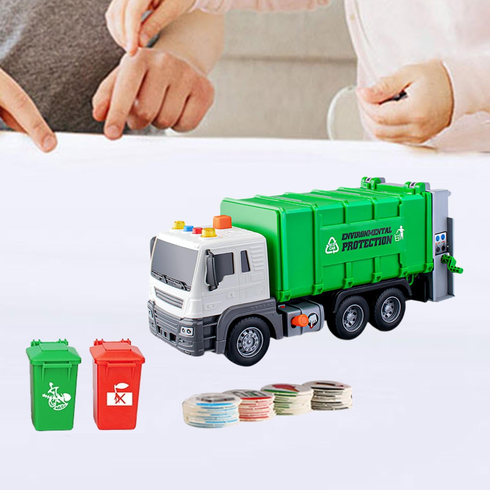 Spielzeug Müllwagen, Robustes Lernfahrzeug mit Kippfunktion Und Interaktiven Karten, Geeignet für Kinder, Geschenk Und Unterhaltung, Grün