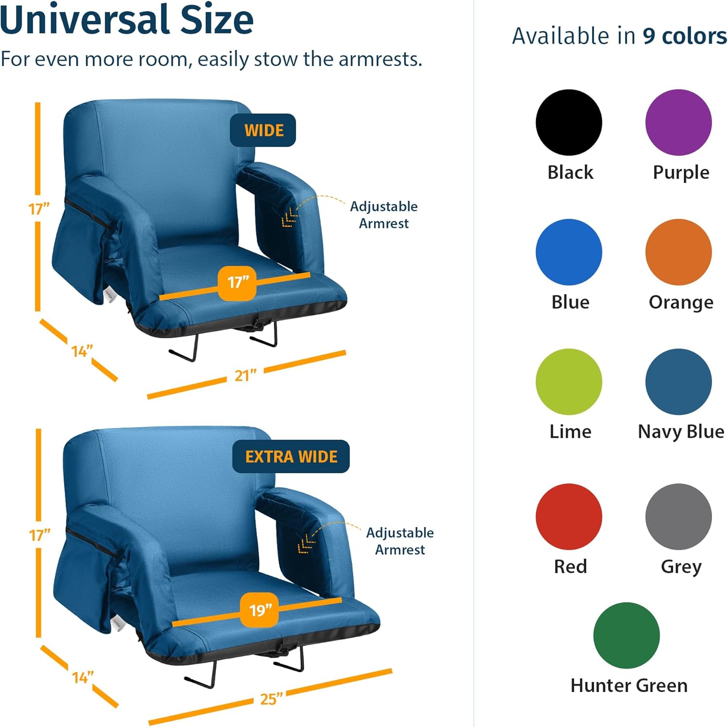 Reclining Stadium Seats for Bleachers with Back Support – Wide Bleacher Chair Cushion, Armrests, Large Pockets, and Multiple Safety Features – Best Stadium Seat Chairs for Camping, Kayak Backs & More