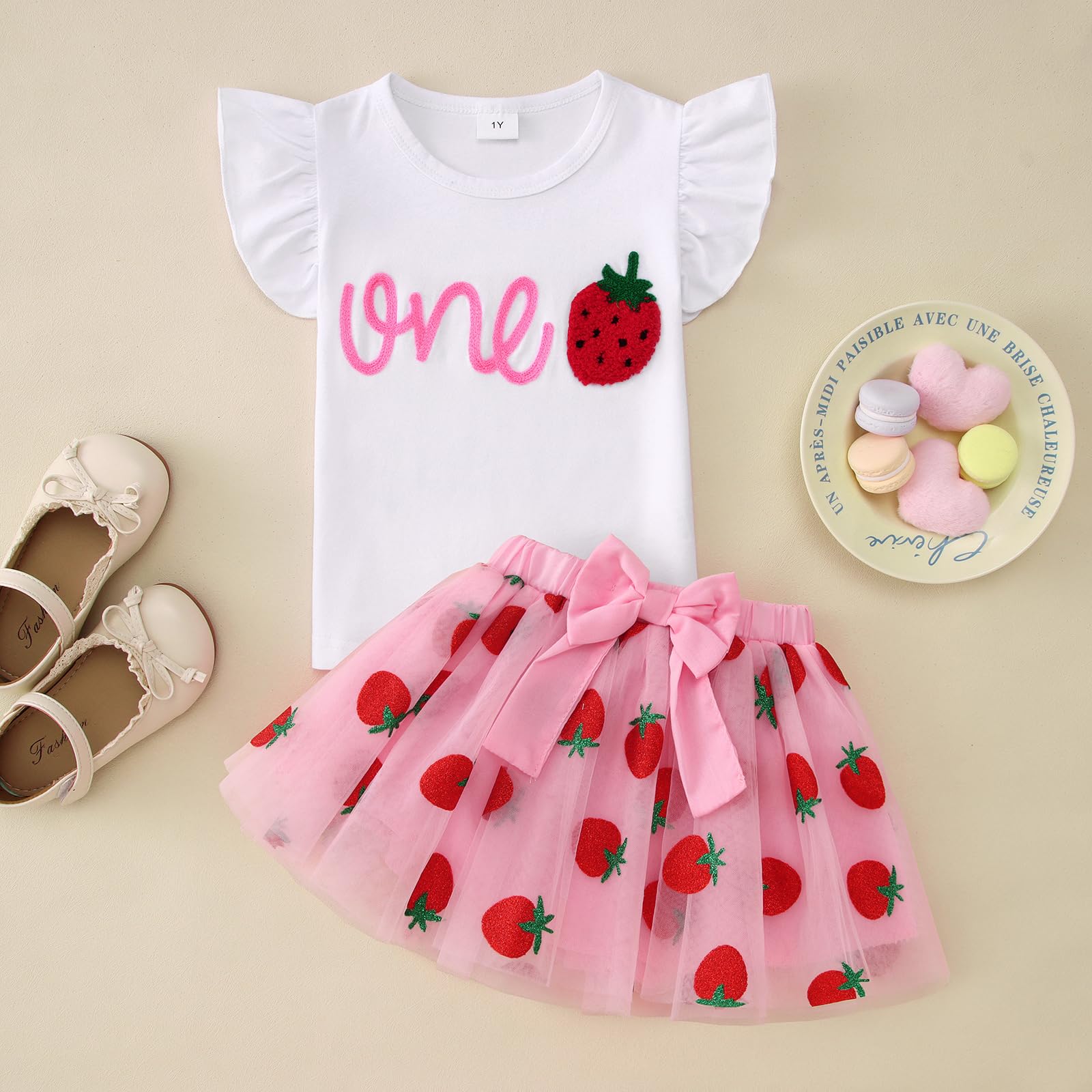 CM C&M WODRO Neugeborenes Baby Mädchen Outfit Ersten Geburtstag Rock Set Geraffte Ärmel T-Shirt und Tütü Tüllrock 1.Geburtstags Bekleidungssets Sommer 2-teiliges Kleidung ONE Shirt+Netzrock - 5
