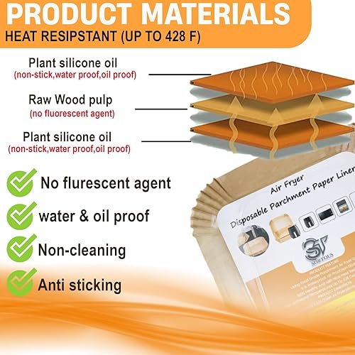 Miniatura 4 de Forros de papel para freidora de aire, 120 forros desechables para freidora de aire, forros cuadrados de papel pergamino sin blanquear de 8