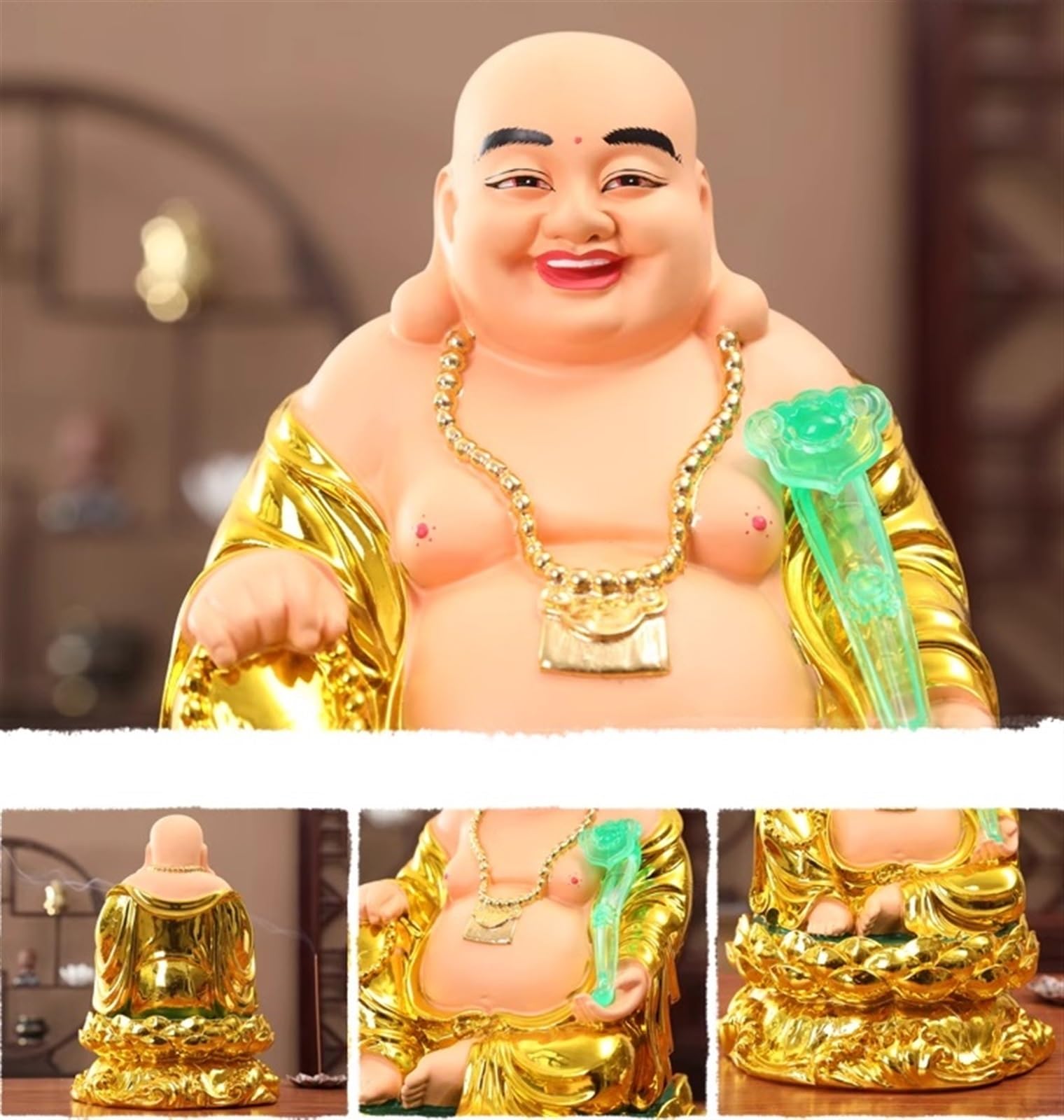 Estatuilla Buda Estatua De Buda Resina, Sonriente, Dinero La Suerte, Gran Barriga, Figura Feliz para Decoraciones del Hogar Estatuas Decorativas(G,12in)