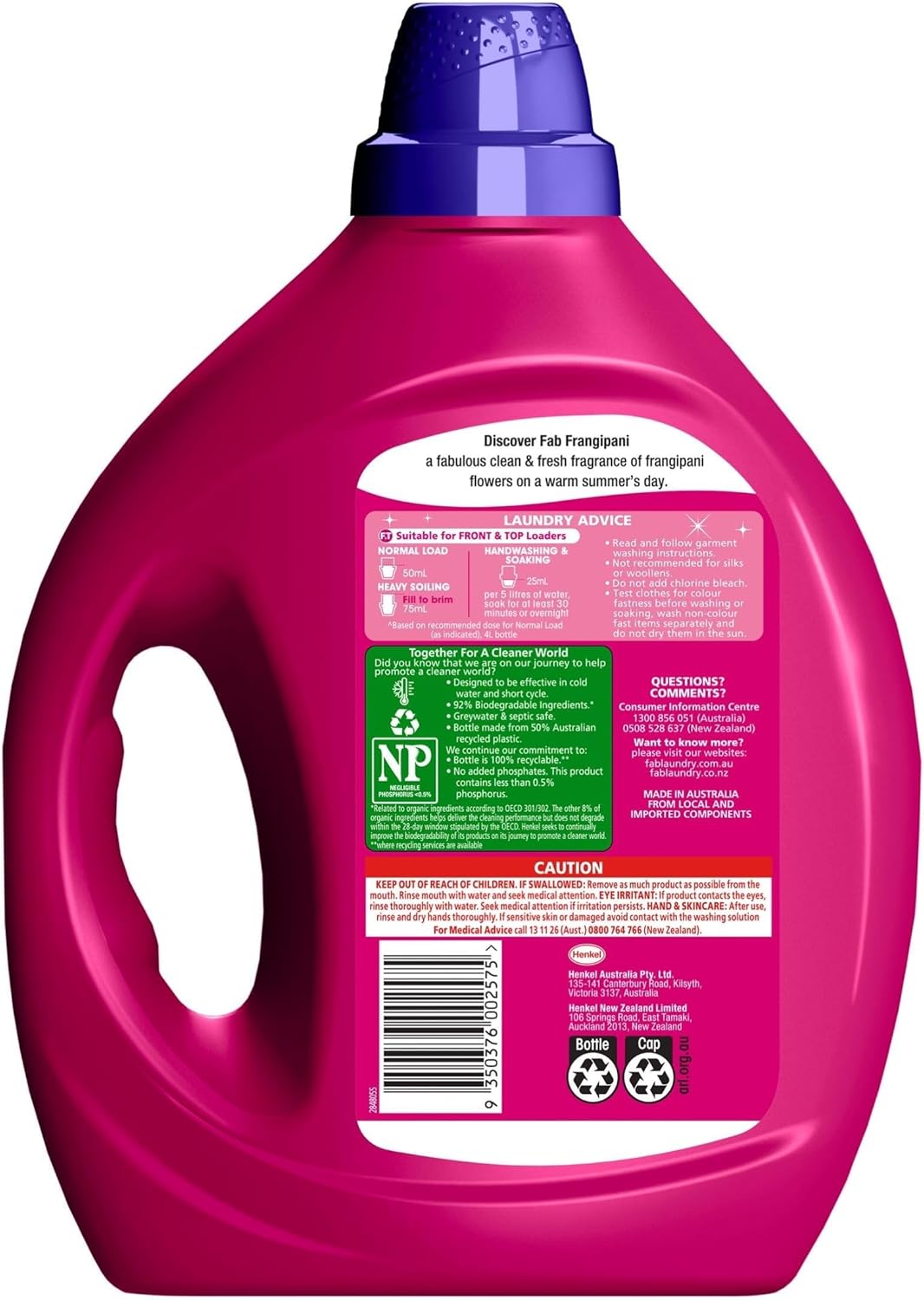 Fab Fresh Frangipani Laundry Liquid Detergent, 4 Liters