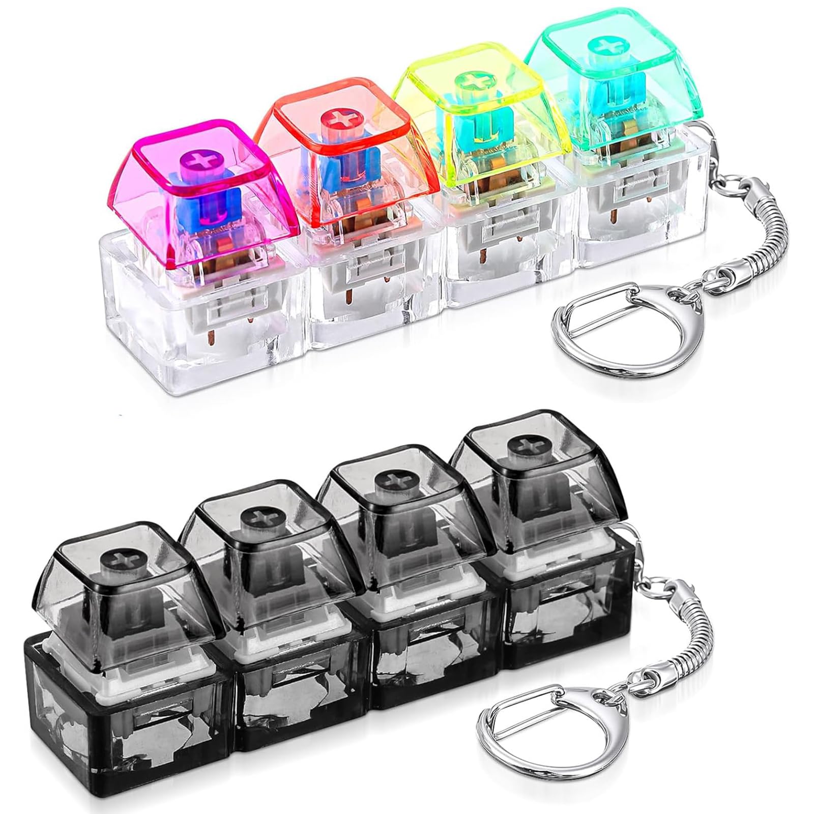 Keyboard Fidget Toy, Fidget Toys Adults, 2 PCS 4-in-1 Fidget Keyring Mini Fidget Toys, Fidget Keychain for to Pass the Time, Keyboard Fidget for 14+ Years Old Boys Girls Students Adults for Gift