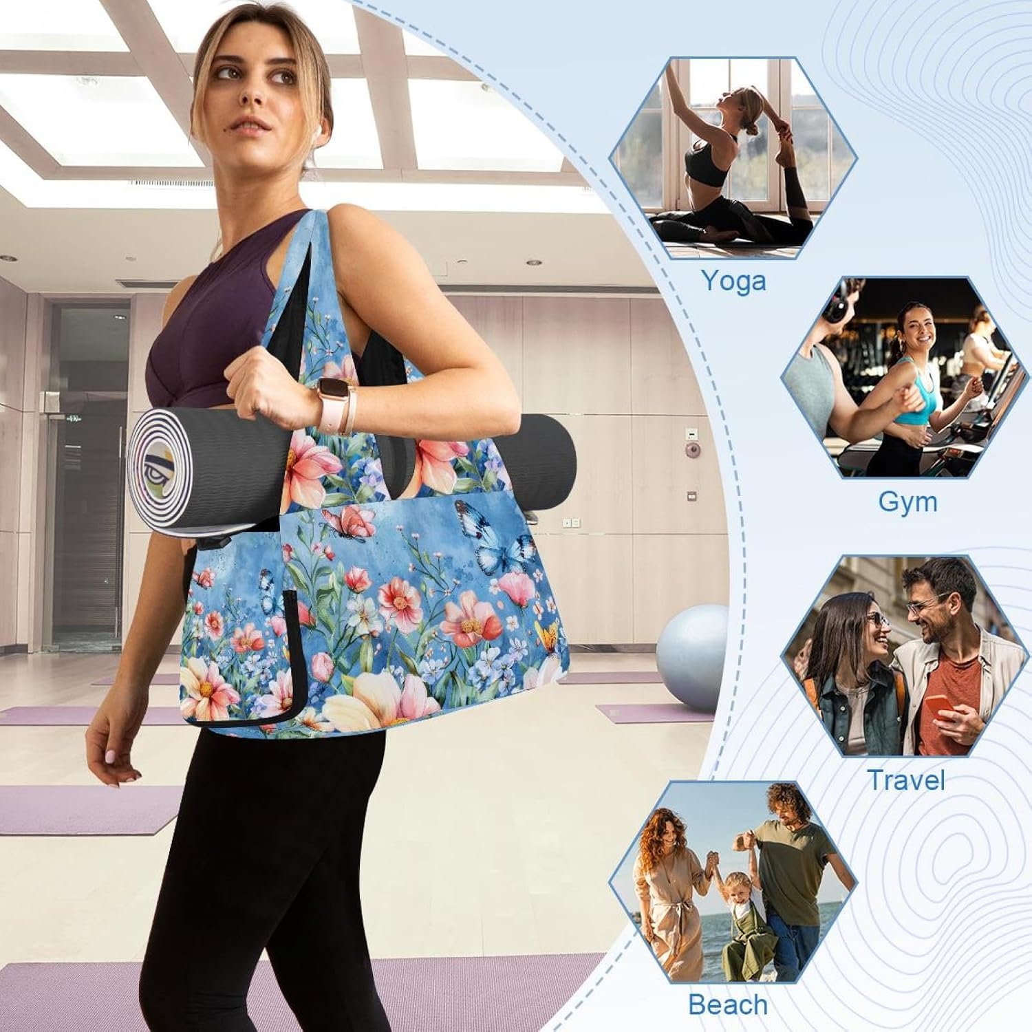 Gym Bag for Women, Ladybug Daisy Yoga Mat Bag with Shoe Compartment, Sport Yoga Gym Bag with Yoga Strap, Carryall Yoga Tote Bag