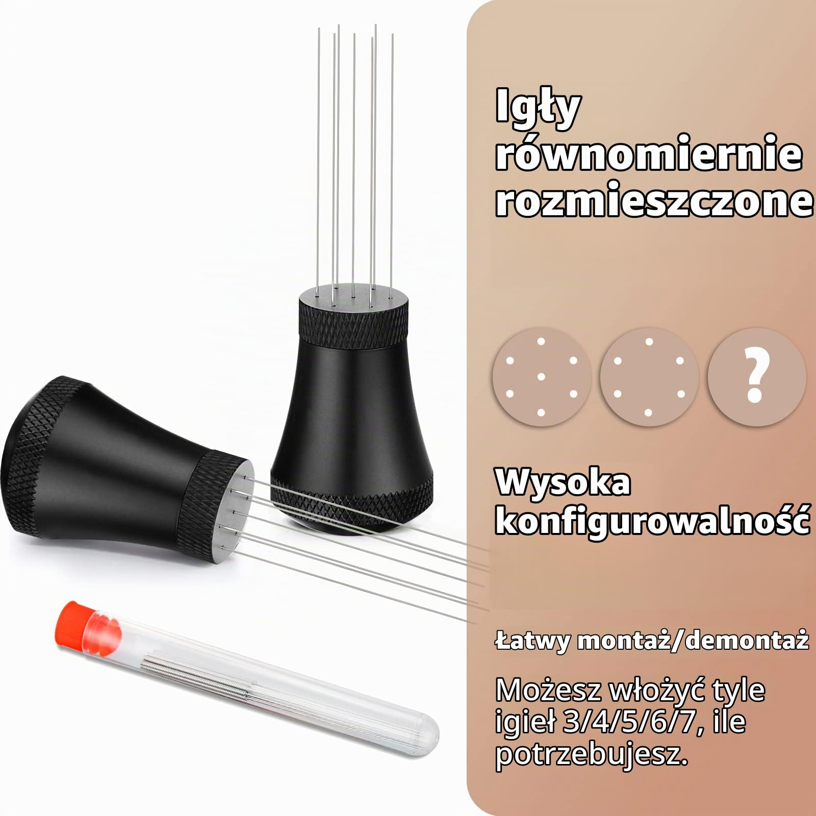 WDT Narzędzie do Dystrybucji Espresso Narzędzia Mieszadła Espresso, 0.35mm 7 Igieł Mieszadło do Kawy Espresso z Dodatkowymi 7 Wymiennymi Igłami (Czarne)