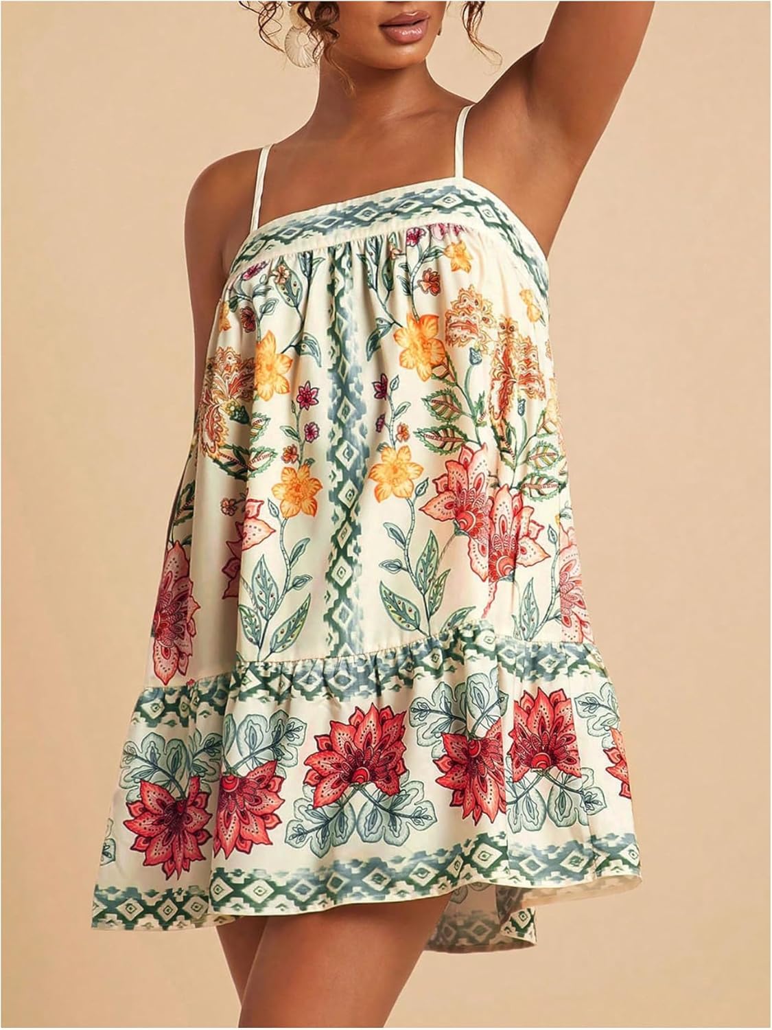 SOLY HUX Women's Boho Sundresses Floral Print Sleeveless Beach Vacation Flowy Mini Dress - Image 4